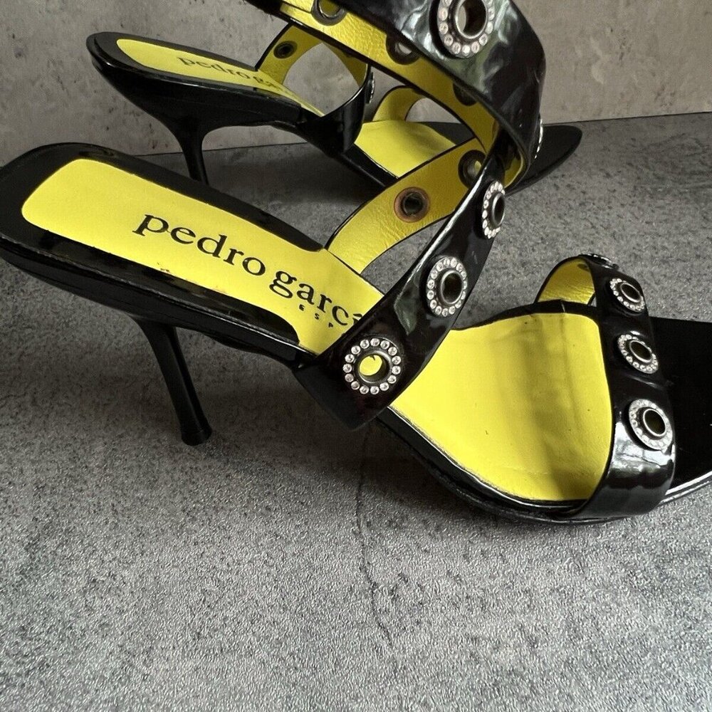 PEDRO GARCIA Black Patent Leather Sandals Heels Size 9.5 - Picture 12 of 16